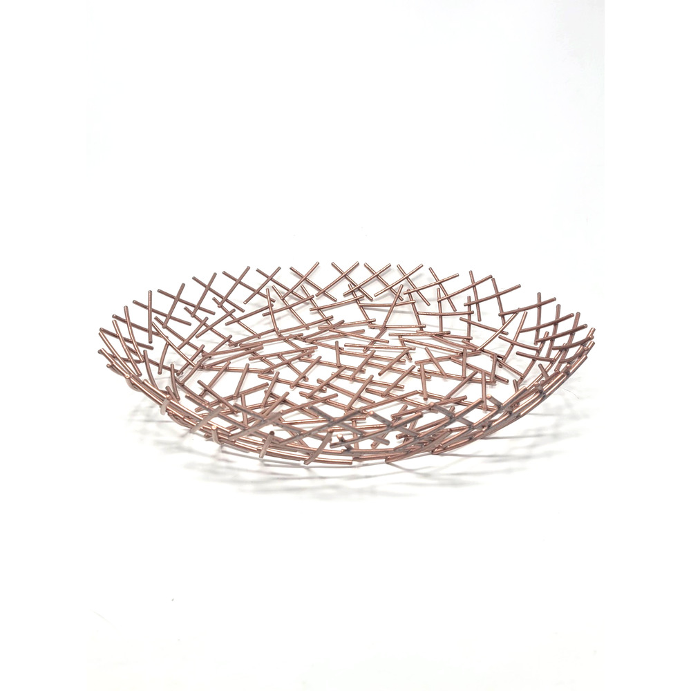 Thatched Copper Metal Twig Bowl / Basket - Contemporary Room Decor 15.75"